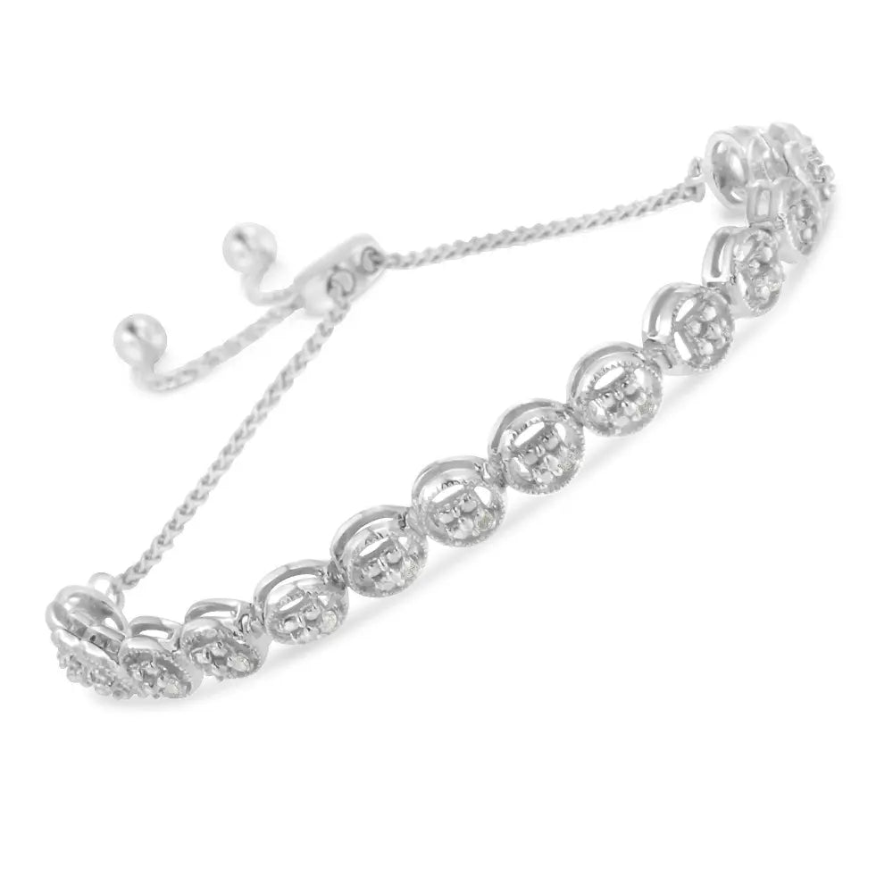 Sterling Silver Diamond Bolo Bracelet (0.1 cttw, I-J Color, I3 Clarity) - Bijoux-NYC Direct