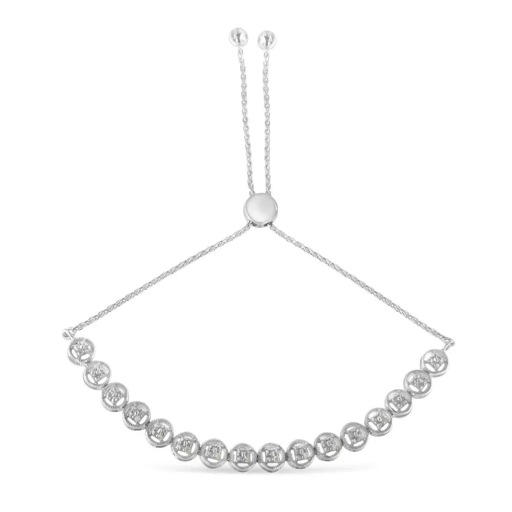 Sterling Silver Diamond Bolo Bracelet (0.1 cttw, I-J Color, I3 Clarity) - Bijoux-NYC Direct