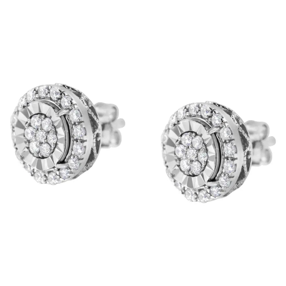 Sterling Silver Diamond Cluster Earrings (1 cttw, I-J Color, I2-I3 Clarity) - Bijoux-NYC Direct