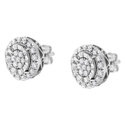 Sterling Silver Diamond Cluster Earrings (1 cttw, I-J Color, I2-I3 Clarity) - Bijoux-NYC Direct