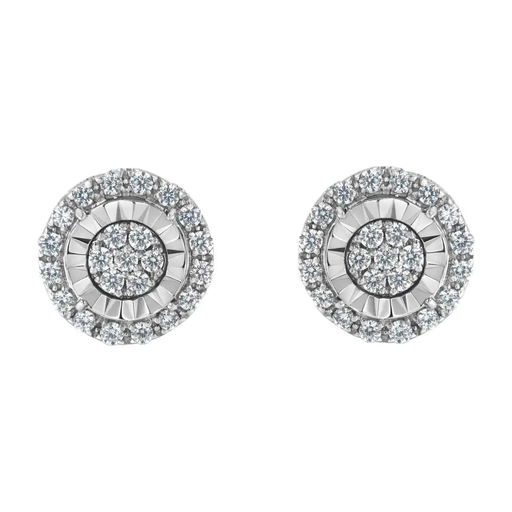 Sterling Silver Diamond Cluster Earrings (1 cttw, I-J Color, I2-I3 Clarity) - Bijoux-NYC Direct