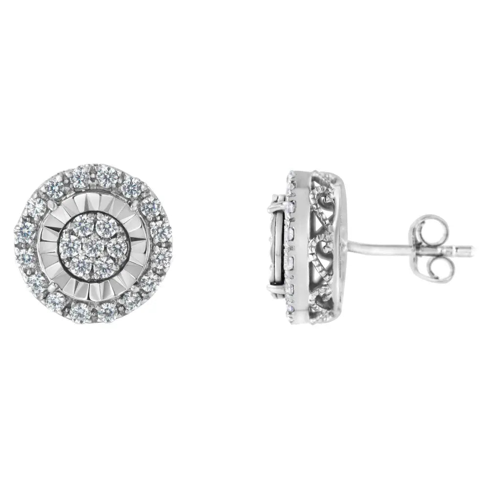 Sterling Silver Diamond Cluster Earrings (1 cttw, I-J Color, I2-I3 Clarity) - Bijoux-NYC Direct