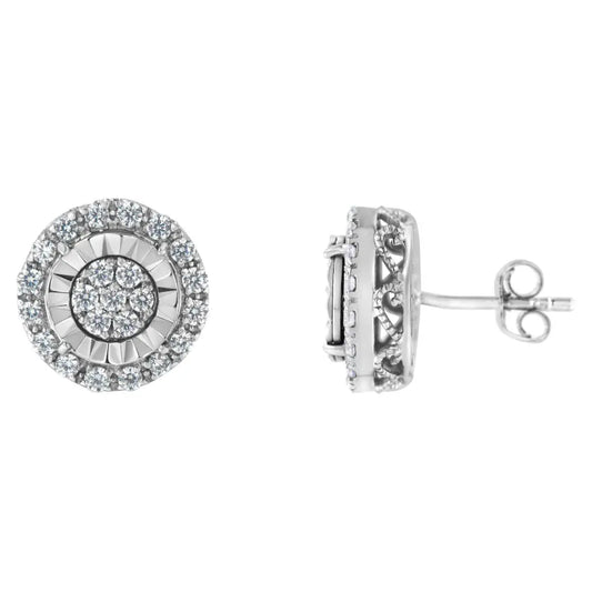 Sterling Silver Diamond Cluster Earrings (1 cttw, I-J Color, I2-I3 Clarity) - Bijoux-NYC Direct