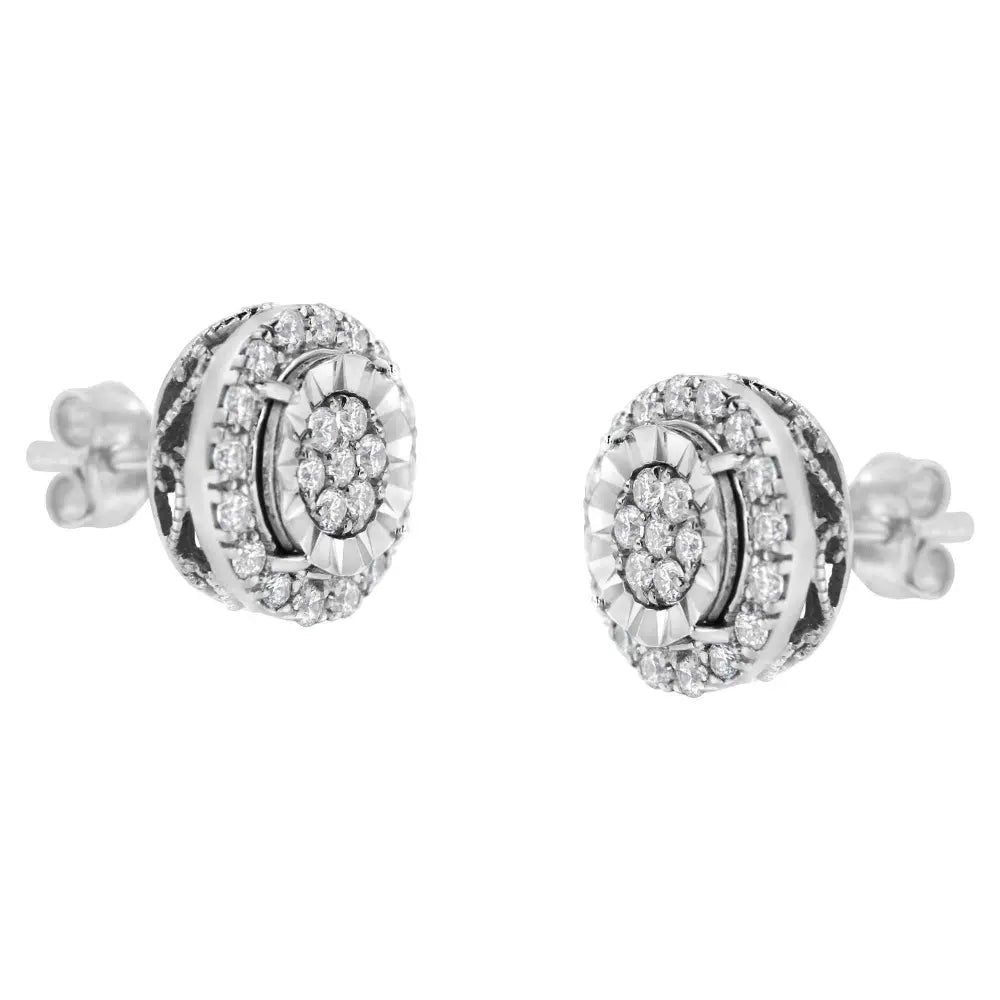 Sterling Silver Diamond Cluster Earrings (1 cttw, I-J Color, I2-I3 Clarity) - Bijoux-NYC Direct