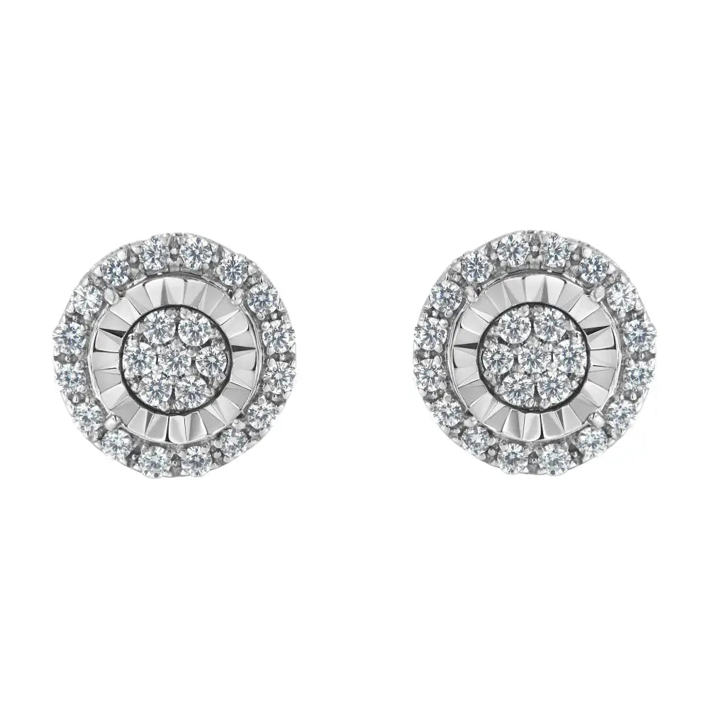 Sterling silver 1 cttw diamond halo cluster filigree stud earrings bijoux-nyc direct