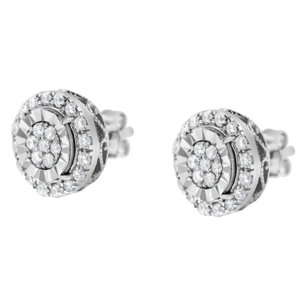 Sterling silver 1 cttw diamond halo cluster filigree stud earrings bijoux-nyc direct