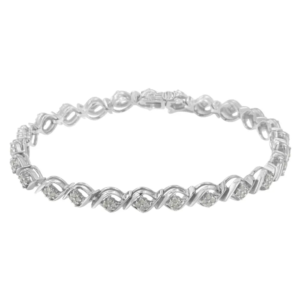 Sterling silver 1 cttw round diamond cluster link bracelet bijoux-nyc direct