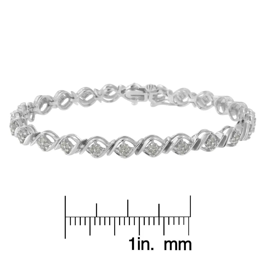 Sterling silver 1 cttw round diamond cluster link bracelet bijoux-nyc direct