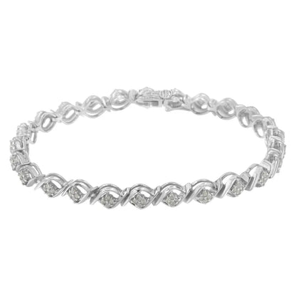 Sterling Silver Diamond Cluster Link Bracelet (1 cttw, I-J Color, I2-I3 Clarity) - Bijoux-NYC Direct