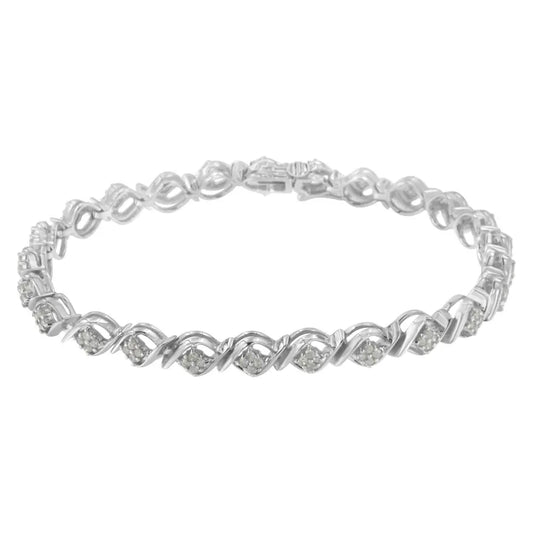 Sterling Silver Diamond Cluster Link Bracelet (1 cttw, I-J Color, I2-I3 Clarity) - Bijoux-NYC Direct
