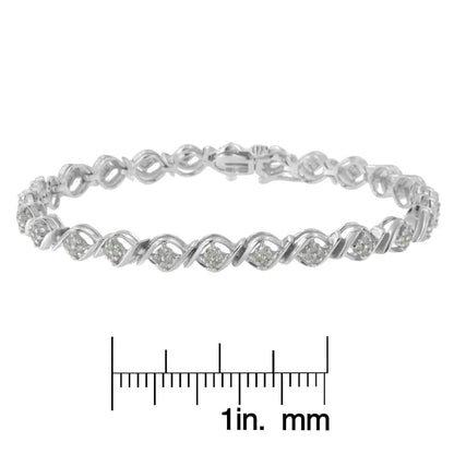 Sterling Silver Diamond Cluster Link Bracelet (1 cttw, I-J Color, I2-I3 Clarity) - Bijoux-NYC Direct
