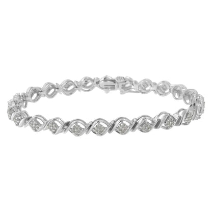 Sterling Silver Diamond Cluster Link Bracelet (1 cttw, I-J Color, I2-I3 Clarity) - Bijoux-NYC Direct