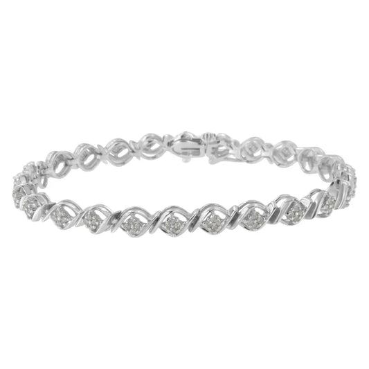 Sterling Silver Diamond Cluster Link Bracelet (1 cttw, I-J Color, I2-I3 Clarity) - Bijoux-NYC Direct