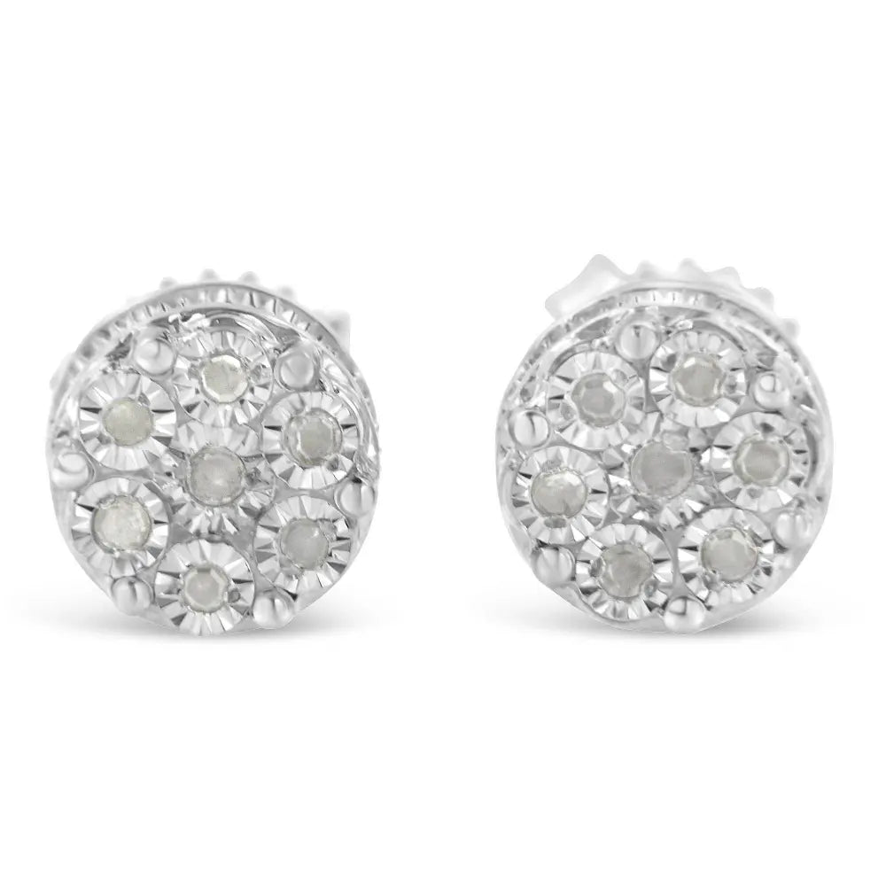 Sterling Silver Diamond Cluster Stud Earrings (0.15 cttw, I-J Color, I3 Clarity) - Bijoux-NYC Direct