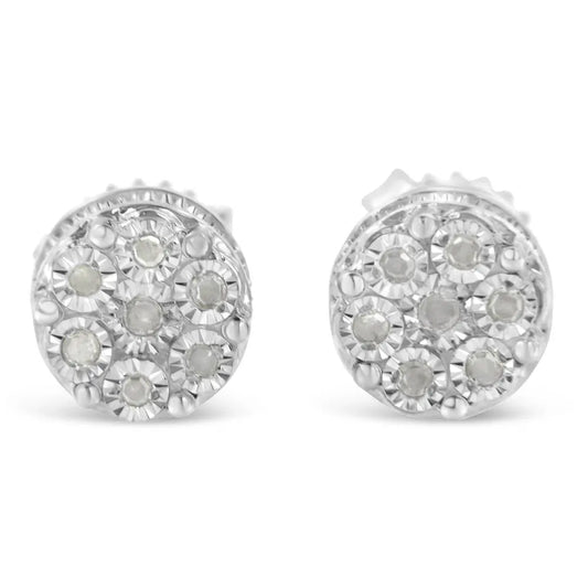 Sterling Silver Diamond Cluster Stud Earrings (0.15 cttw, I-J Color, I3 Clarity) - Bijoux-NYC Direct