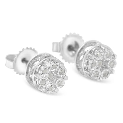 Sterling Silver Diamond Cluster Stud Earrings (0.15 cttw, I-J Color, I3 Clarity) - Bijoux-NYC Direct