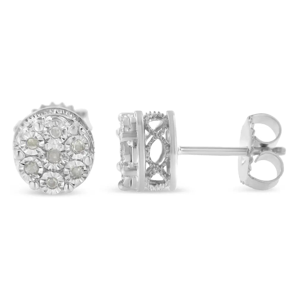Sterling Silver Diamond Cluster Stud Earrings (0.15 cttw, I-J Color, I3 Clarity) - Bijoux-NYC Direct
