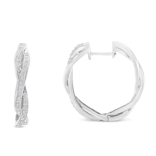 Sterling-Silver Diamond Hoop Earring (0.75 cttw, I-J Color, I2-I3 Clarity) - Bijoux-NYC Direct