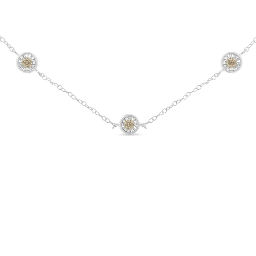Sterling Silver Diamond Station Necklace (1/2 cttw, I-J Color, I1-I2 Clarity) - Bijoux-NYC Direct