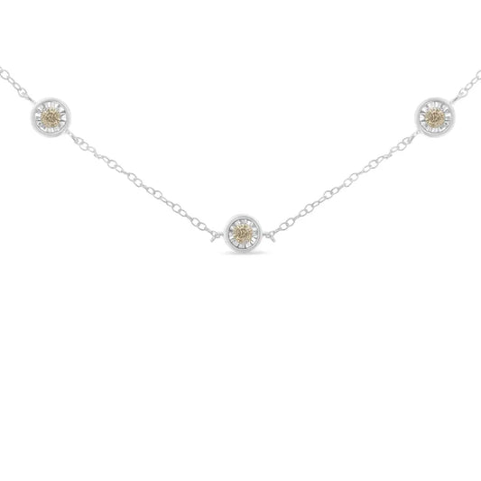 Sterling Silver Diamond Station Necklace (1/2 cttw, I-J Color, I1-I2 Clarity) - Bijoux-NYC Direct