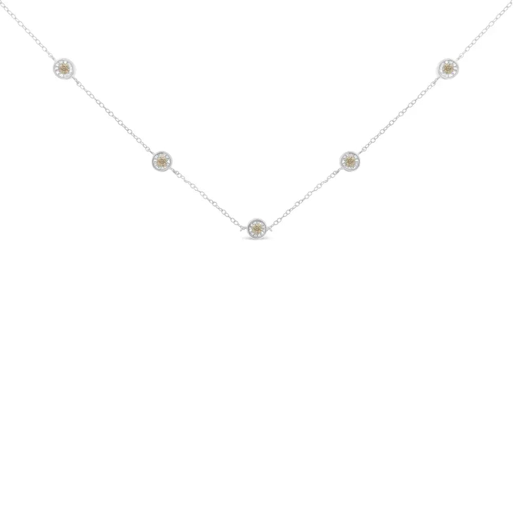 Sterling Silver Diamond Station Necklace (1/2 cttw, I-J Color, I1-I2 Clarity) - Bijoux-NYC Direct