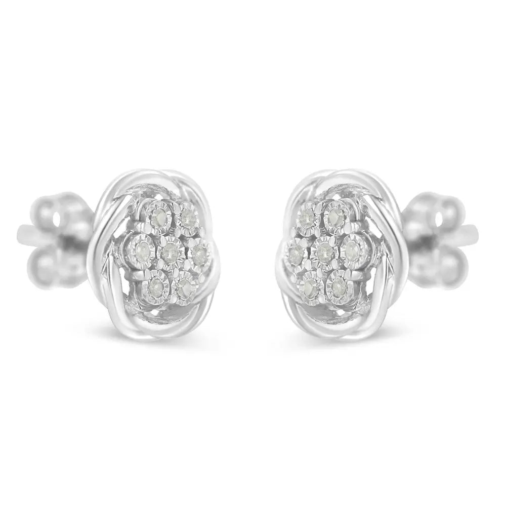 Sterling Silver Diamond Swirl Cluster Stud Earrings (1/6 cttw, I-J Color, I2-I3 Clarity) - Bijoux-NYC Direct