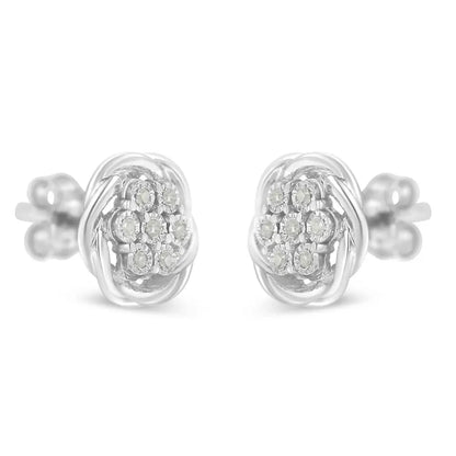Sterling Silver Diamond Swirl Cluster Stud Earrings (1/6 cttw, I-J Color, I2-I3 Clarity) - Bijoux-NYC Direct