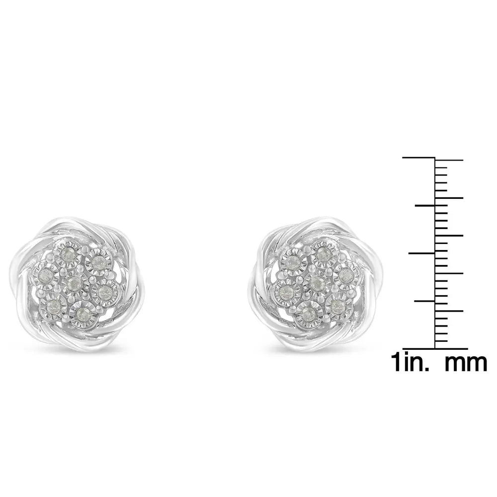 Sterling Silver Diamond Swirl Cluster Stud Earrings (1/6 cttw, I-J Color, I2-I3 Clarity) - Bijoux-NYC Direct