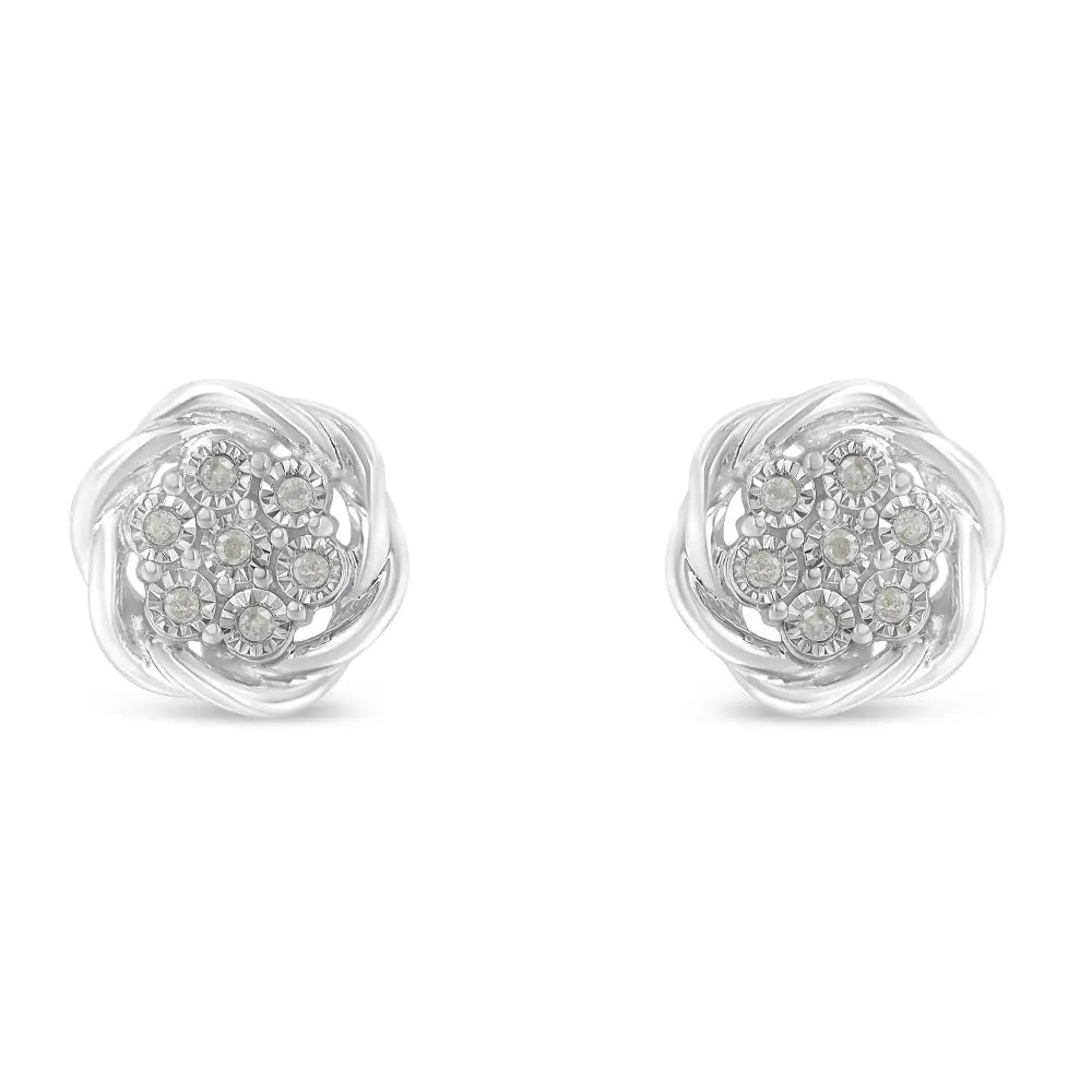 Sterling silver 1/6 cttw diamond swirl cluster art deco stud earrings bijoux-nyc direct