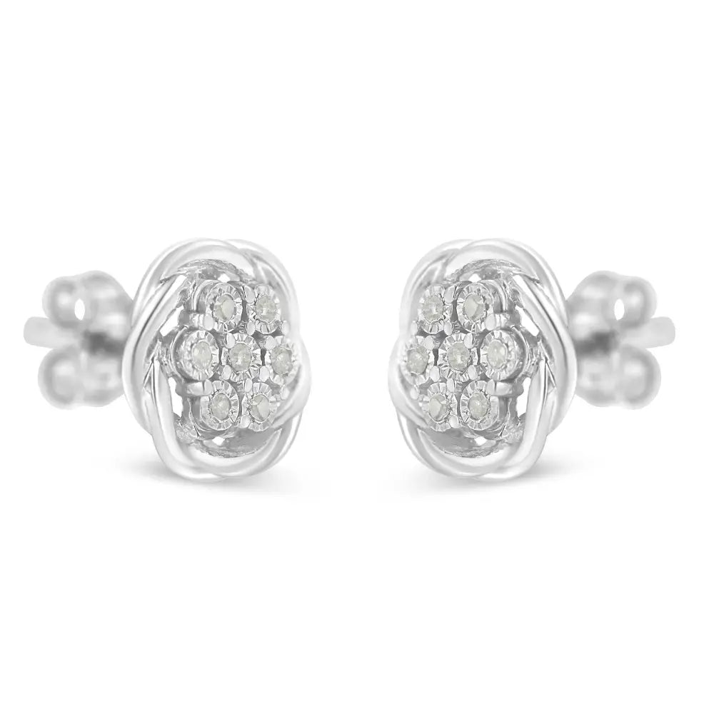 Sterling silver 1/6 cttw diamond swirl cluster art deco stud earrings bijoux-nyc direct