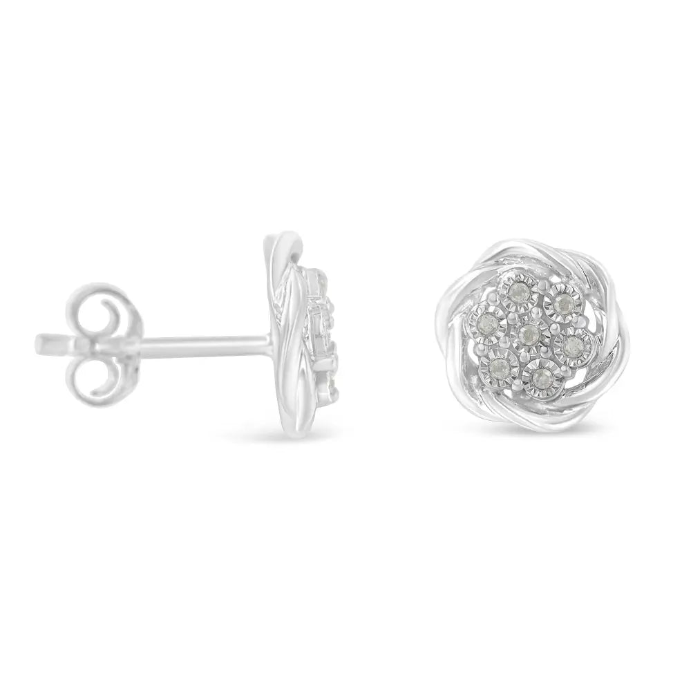 Sterling silver 1/6 cttw diamond swirl cluster art deco stud earrings bijoux-nyc direct