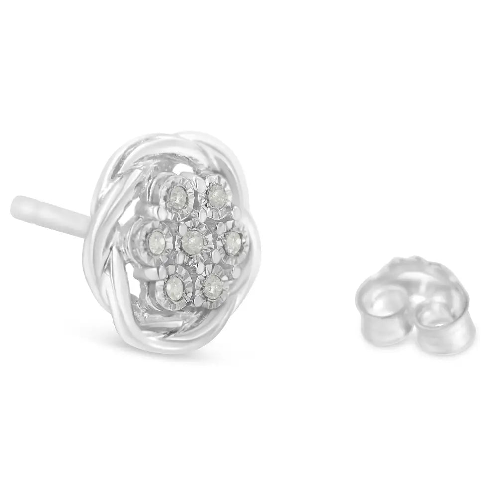 Sterling silver 1/6 cttw diamond swirl cluster art deco stud earrings bijoux-nyc direct