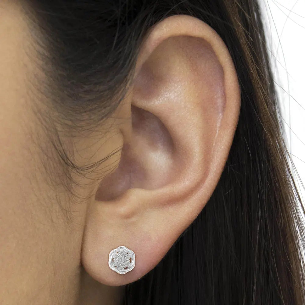 Sterling Silver Diamond Swirl Cluster Stud Earrings (1/6 cttw, I-J Color, I2-I3 Clarity) - Bijoux-NYC Direct