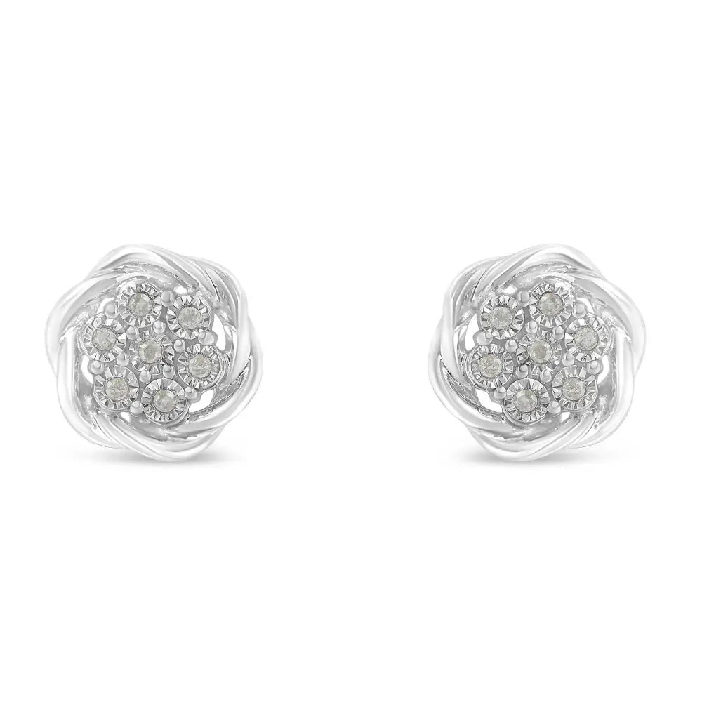 Sterling Silver Diamond Swirl Cluster Stud Earrings (1/6 cttw, I-J Color, I2-I3 Clarity) - Bijoux-NYC Direct