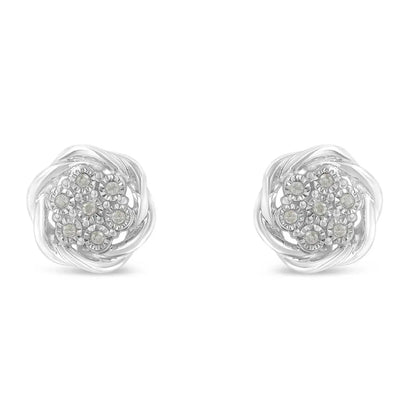 Sterling Silver Diamond Swirl Cluster Stud Earrings (1/6 cttw, I-J Color, I2-I3 Clarity) - Bijoux-NYC Direct