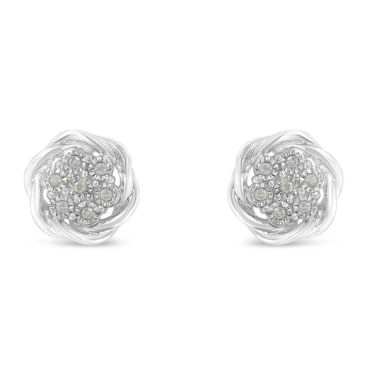 Sterling Silver Diamond Swirl Cluster Stud Earrings (1/6 cttw, I-J Color, I2-I3 Clarity) - Bijoux-NYC Direct