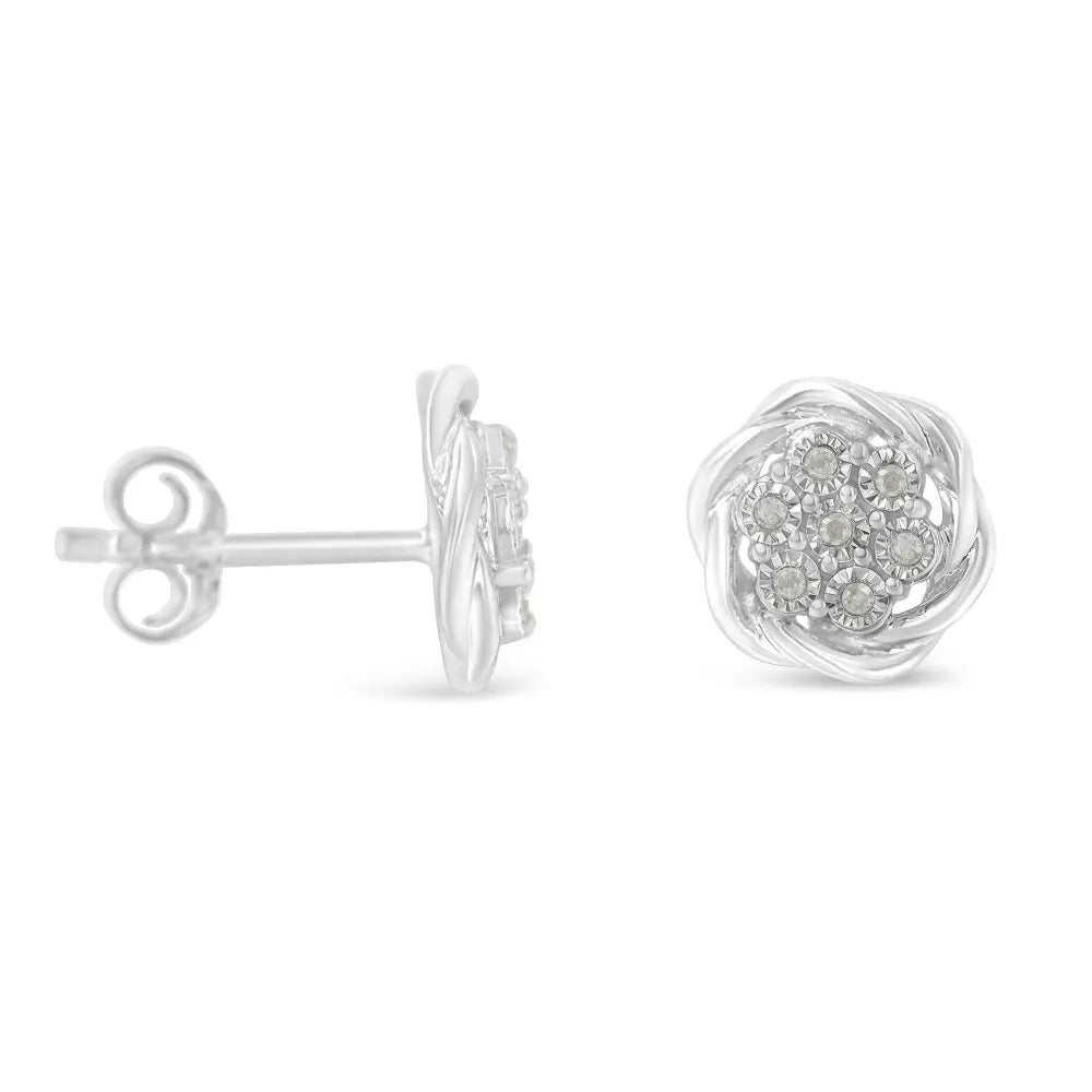 Sterling Silver Diamond Swirl Cluster Stud Earrings (1/6 cttw, I-J Color, I2-I3 Clarity) - Bijoux-NYC Direct