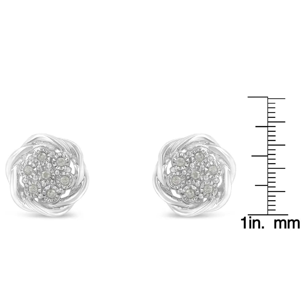 Sterling silver 1/6 cttw diamond swirl cluster art deco stud earrings bijoux-nyc direct