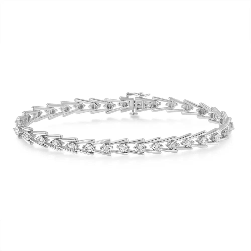 Sterling Silver Diamond Wave-Style Link Bracelet (0.5 cttw, I-J Color, I3 Clarity) - Bijoux-NYC Direct