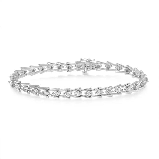 Sterling Silver Diamond Wave-Style Link Bracelet (0.5 cttw, I-J Color, I3 Clarity) - Bijoux-NYC Direct