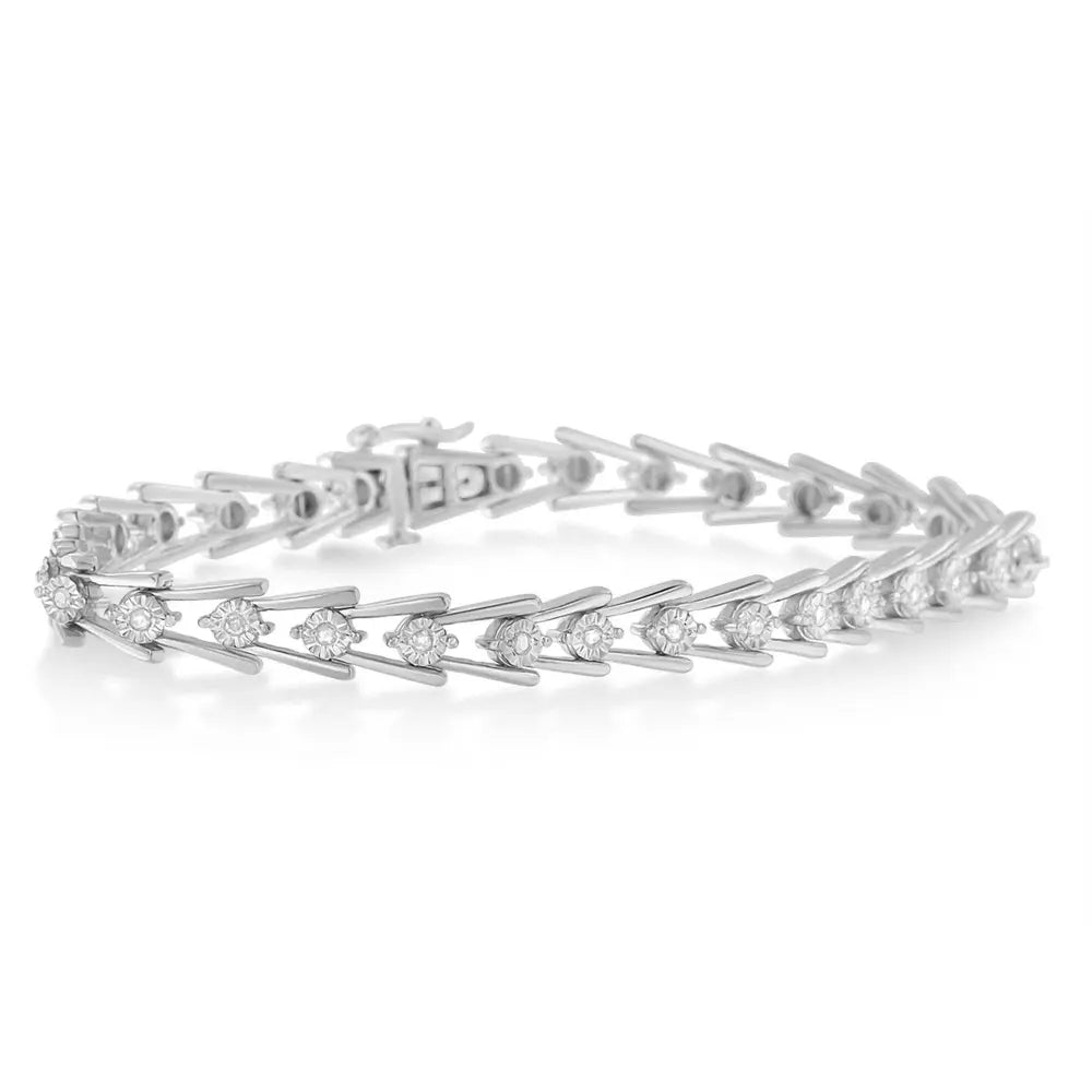 Sterling Silver Diamond Wave-Style Link Bracelet (0.5 cttw, I-J Color, I3 Clarity) - Bijoux-NYC Direct