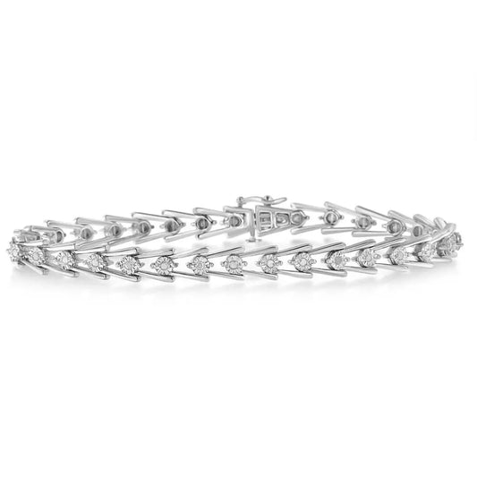 Sterling Silver Diamond Wave-Style Link Bracelet (0.5 cttw, I-J Color, I3 Clarity) - Bijoux-NYC Direct
