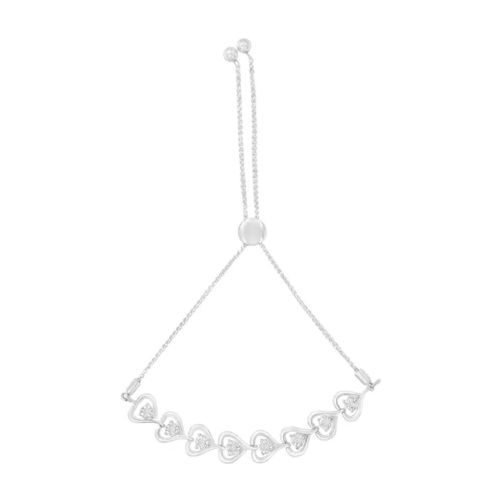 Sterling silver 1/10 cttw diamond woven heart adjustable bolo bracelet bijoux-nyc direct