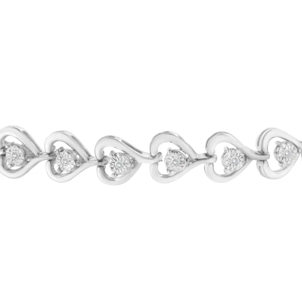 Sterling Silver Diamond Woven Heart Bolo Bracelet (0.1 cttw, H-I Color, I2-I3 Clarity) - Bijoux-NYC Direct