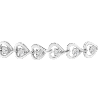 Sterling Silver Diamond Woven Heart Bolo Bracelet (0.1 cttw, H-I Color, I2-I3 Clarity) - Bijoux-NYC Direct