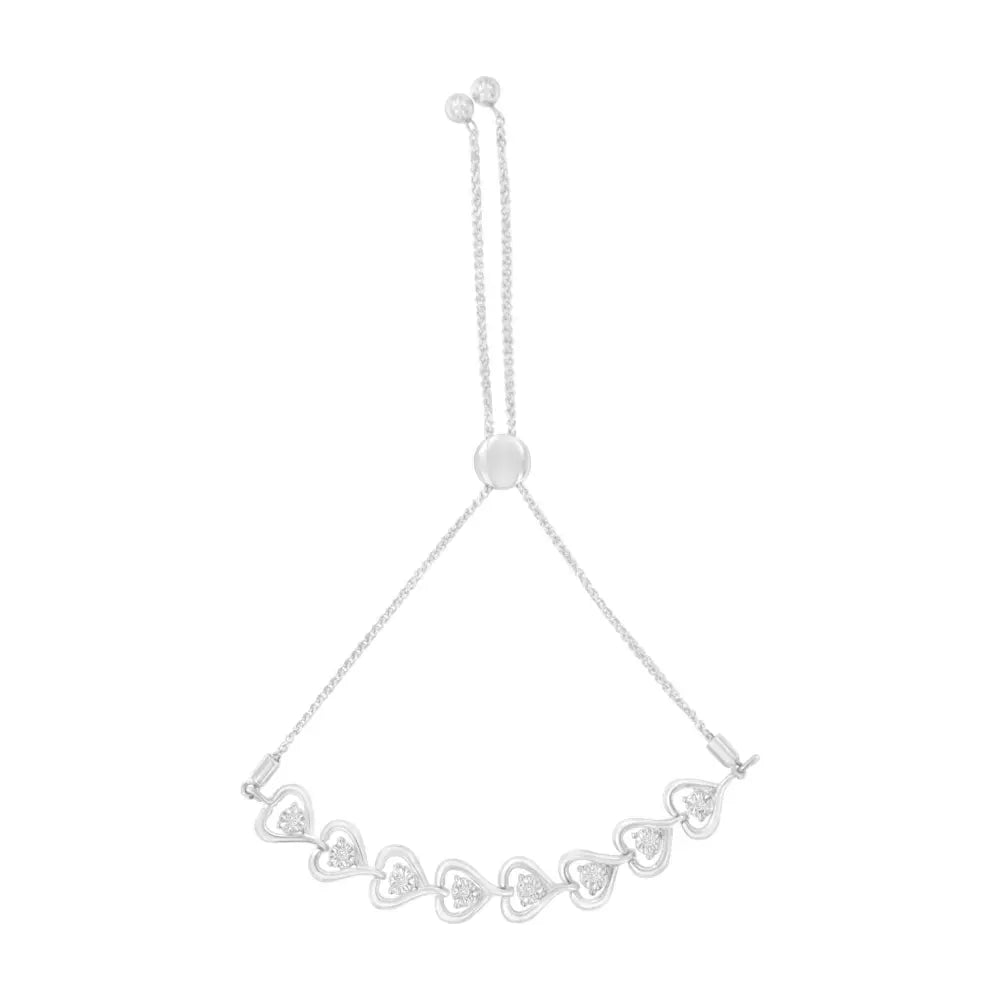 Sterling Silver Diamond Woven Heart Bolo Bracelet (0.1 cttw, H-I Color, I2-I3 Clarity) - Bijoux-NYC Direct