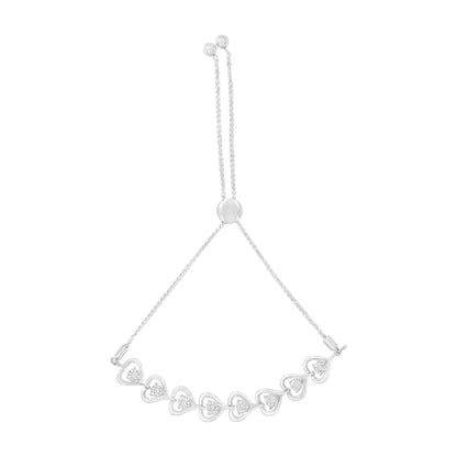 Sterling Silver Diamond Woven Heart Bolo Bracelet (0.1 cttw, H-I Color, I2-I3 Clarity) - Bijoux-NYC Direct