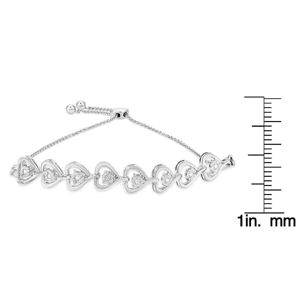 Sterling Silver Diamond Woven Heart Bolo Bracelet (0.1 cttw, H-I Color, I2-I3 Clarity) - Bijoux-NYC Direct