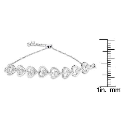 Sterling Silver Diamond Woven Heart Bolo Bracelet (0.1 cttw, H-I Color, I2-I3 Clarity) - Bijoux-NYC Direct