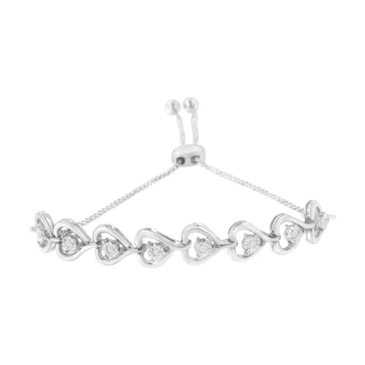Sterling Silver Diamond Woven Heart Bolo Bracelet (0.1 cttw, H-I Color, I2-I3 Clarity) - Bijoux-NYC Direct